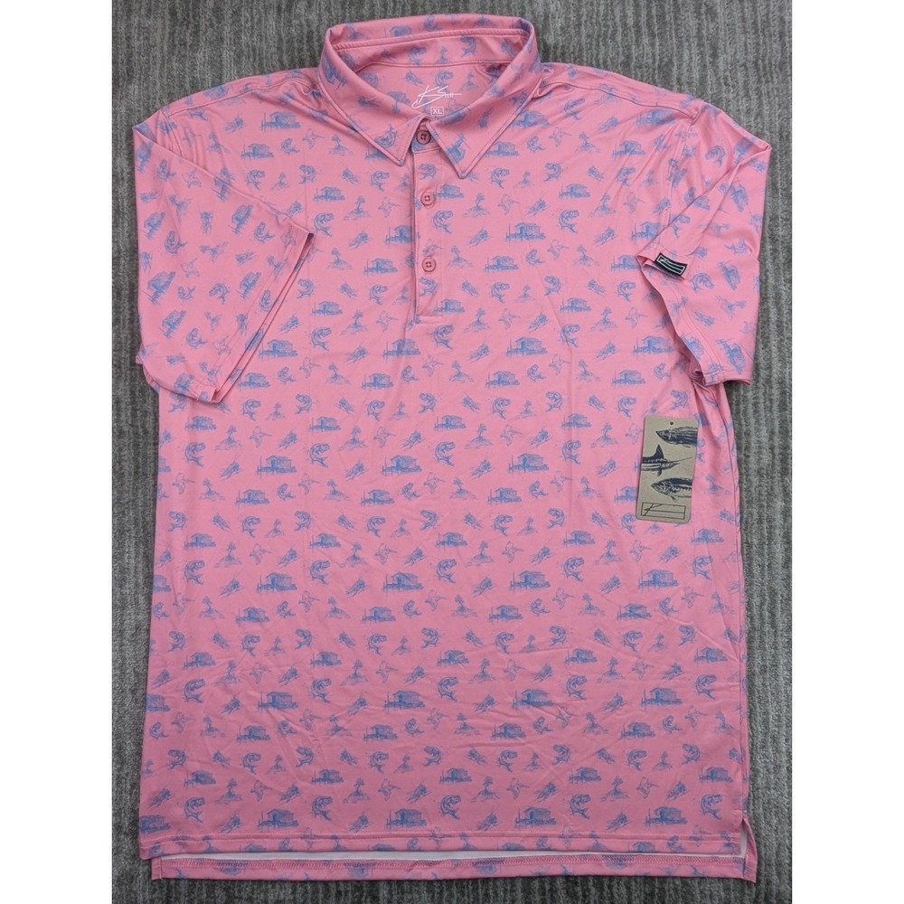 K Scott Golf Polo Shirt Mens XL Performance Stretch Fish Camp Pink KC2000 NWT
